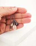 Silver cluster necklace with garnet and mystic pink Peruvian opal