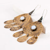 Mixed metal hammered earrings with light blue stone