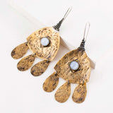 Mixed metal hammered earrings with light blue stone