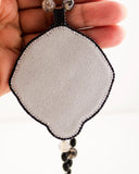 Gray black statement necklace | Hand beaded pendant