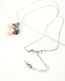 Silver cluster necklace with garnet and mystic pink Peruvian opal