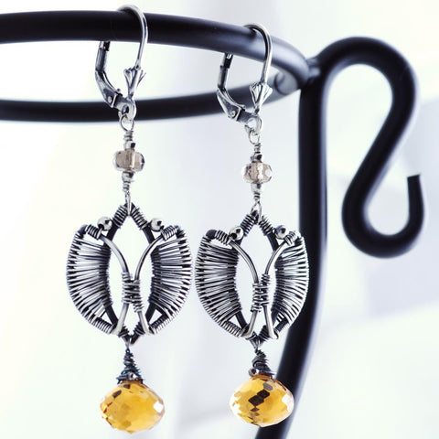Silver tulip earrings | yellow citrine earrings | unique dangle earrings