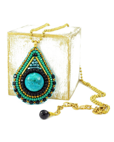 Teal green black gold pendant necklace - Exquistry