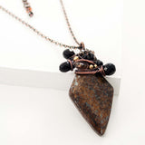 Brown copper wire wrapped statement pendant necklace