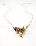 Floral glass and brass vintage inspired necklace