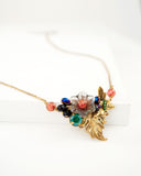Floral glass and brass vintage inspired necklace