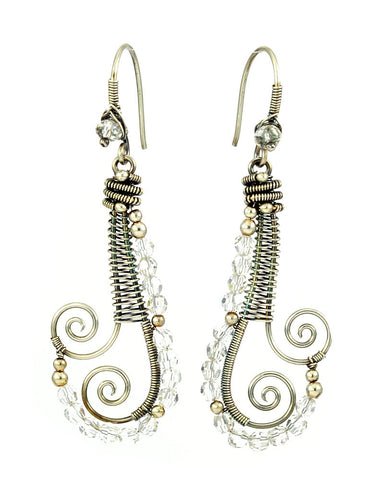 Silver dangle earrings with clear crystals - Exquistry
