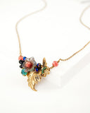 Floral glass and brass vintage inspired necklace