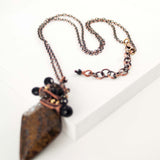 Brown copper wire wrapped statement pendant necklace