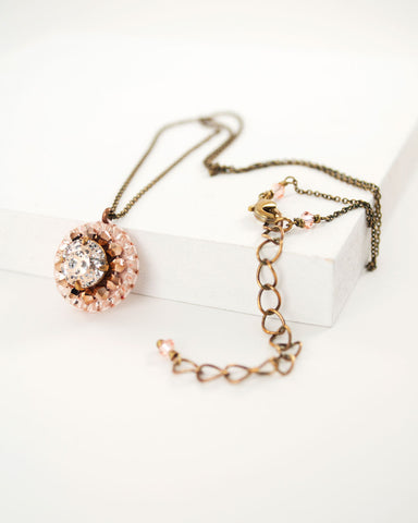 Dainty peach swarovski necklace by exquistry, handmade in Seattle