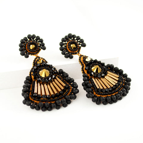 Chunky Boho Drop Dangle Statement Earrings - Black, Gold, Silver, Large Oval Design