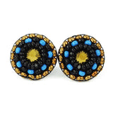 Black teal gold stud earrings