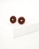 Brown stud earrings with swarovski crystals and seed beads