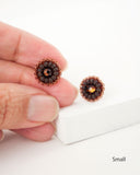 Brown stud earrings with swarovski crystals and seed beads