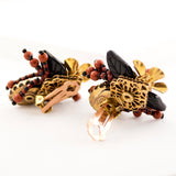 Cameo earrings | Black brown beaded clip on earrings