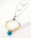 Turquoise mixed metal necklace with brass and silver