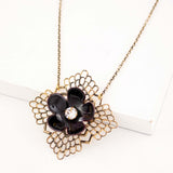 Black enamel flower necklace