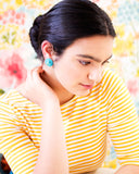 Hand beaded turquoise flower earrings | vintage style big studs