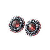 Burgundy gray tiny stud earrings - Exquistry - 2