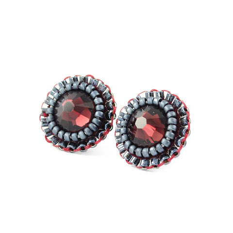 Burgundy gray tiny stud earrings - Exquistry - 2