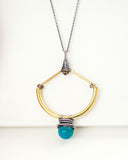 Turquoise mixed metal necklace with brass and silver
