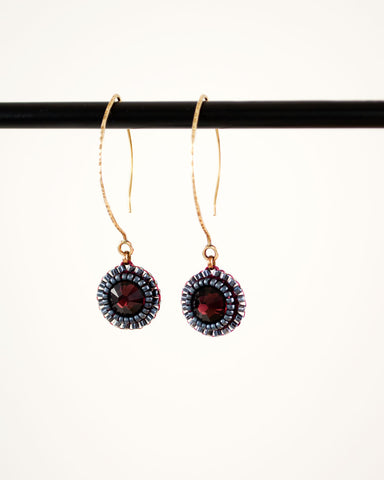 Gold maroon drop earrings | burgundy dangles