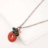 Red brown jasper and copper wire wrapped pendant necklace