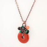 Red brown jasper and copper wire wrapped pendant necklace