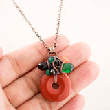 Red brown jasper and copper wire wrapped pendant necklace