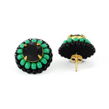 Black teal green stud earrings
