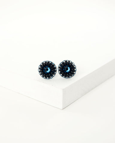 Blue black tiny stud earrings by exquistry, handmade in Seattle