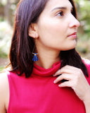 Blue black earrings | tassel earrings | gold brass earrings