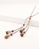 Silver lariat Y necklace with brown quartz & garnet