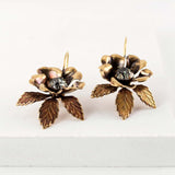 Brass flower earrings | black Swarovski rhinestone jewelry