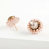 Big peach sparkly stud earrings | Swarovski rose gold retro earrings