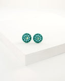 Teal green small stud earrings with Swarovski crystals