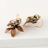Brass flower earrings | black Swarovski rhinestone jewelry