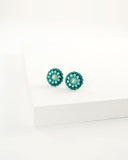Teal green small stud earrings with Swarovski crystals