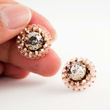 Big peach sparkly stud earrings | Swarovski rose gold retro earrings