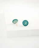 Teal green small stud earrings with Swarovski crystals
