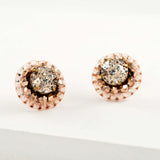 Big peach sparkly stud earrings | Swarovski rose gold retro earrings