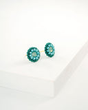 Teal green small stud earrings with Swarovski crystals