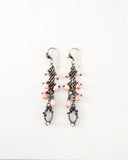 Silver chain dangle earrings with blush pink quartz