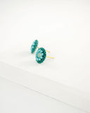 Teal green small stud earrings with Swarovski crystals