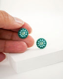 Teal green small stud earrings with Swarovski crystals
