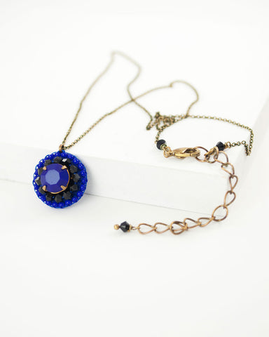 Royal blue, black swarovski beaded pendant necklace
