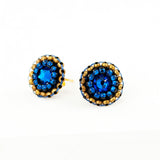 Indigo blue gold tiny stud earrings