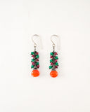 Carnelian, ruby, emerald green onyx earrings | Silver earrings