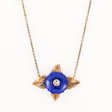 Indigo blue enamel flower necklace