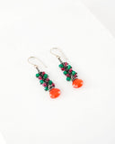 Carnelian, ruby, emerald green onyx earrings | Silver earrings